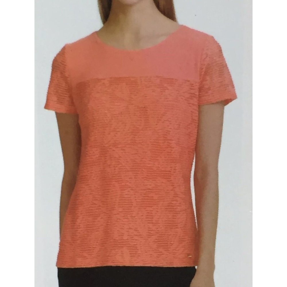 Calvin Klein Women's Short Sleeve Mesh Overlay Double Layer Tee,Rose,New W/Tag